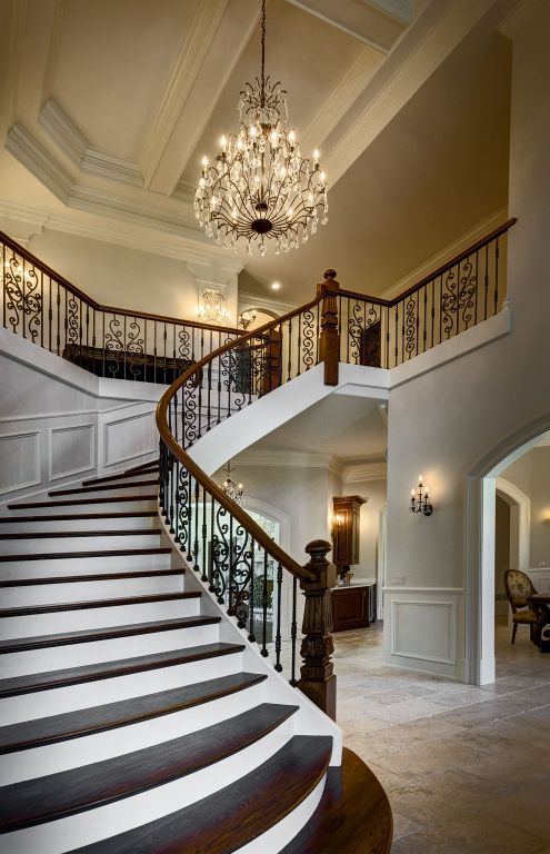 curved wooden stairway