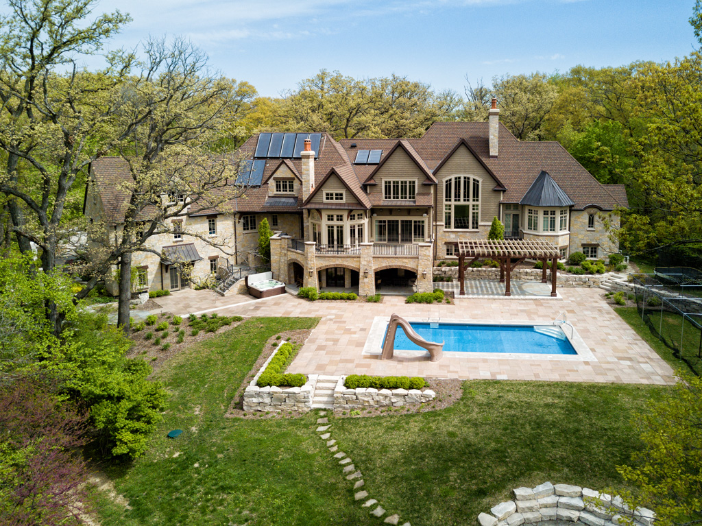 elevated view of house with pool