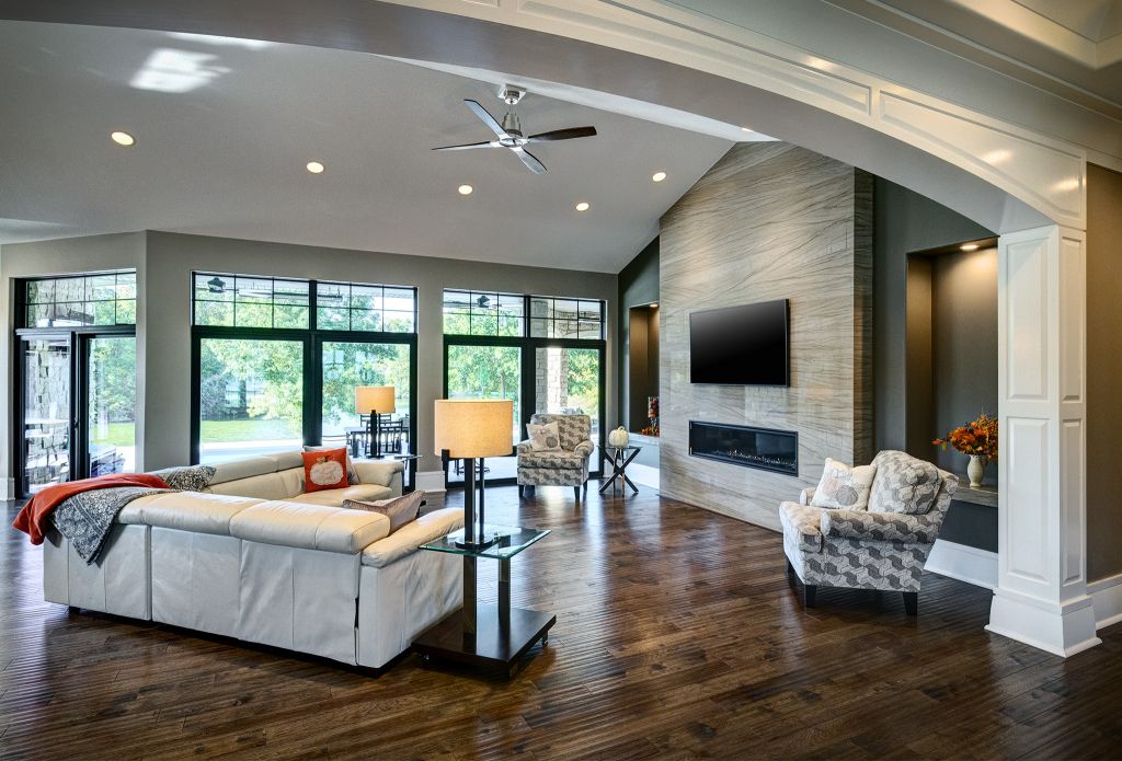 living room stone fireplace