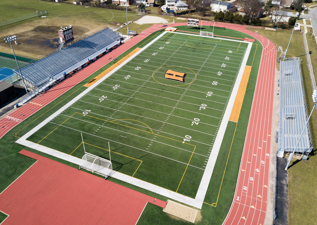 drone view of high school football field