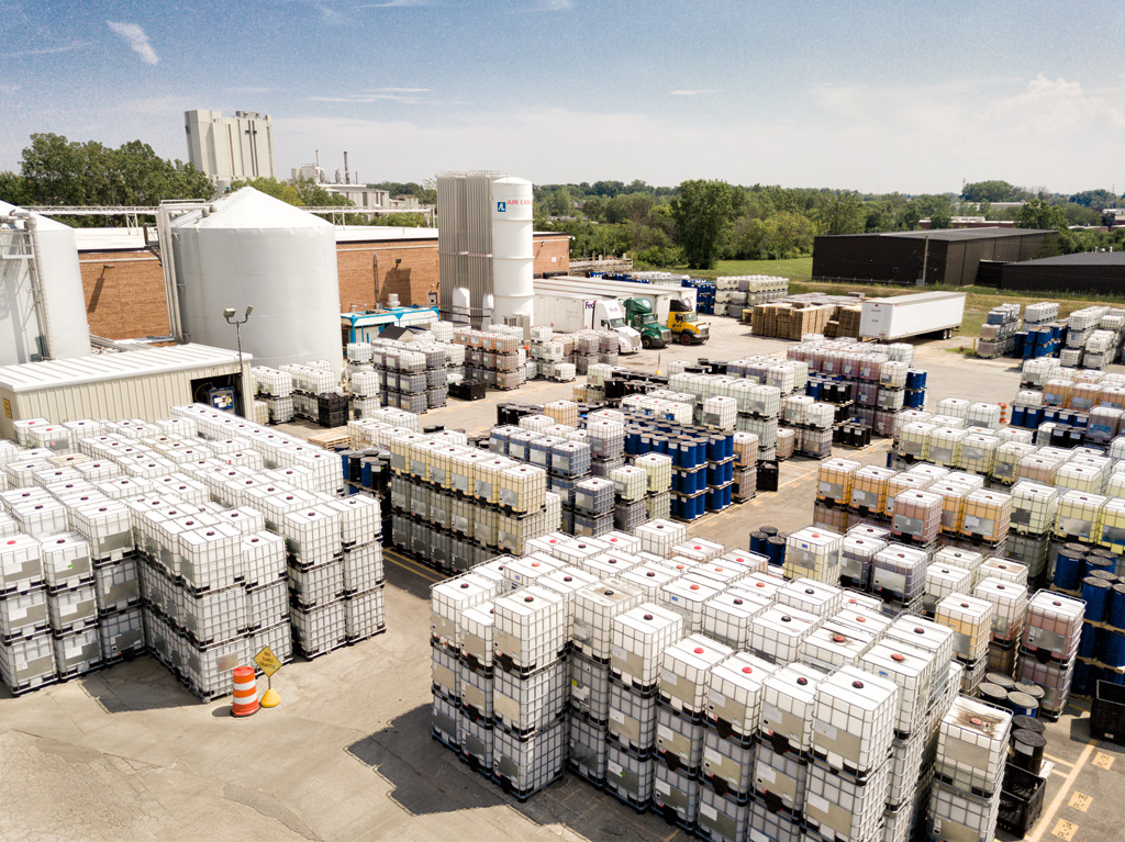 manufacturing storage area aerial drone view