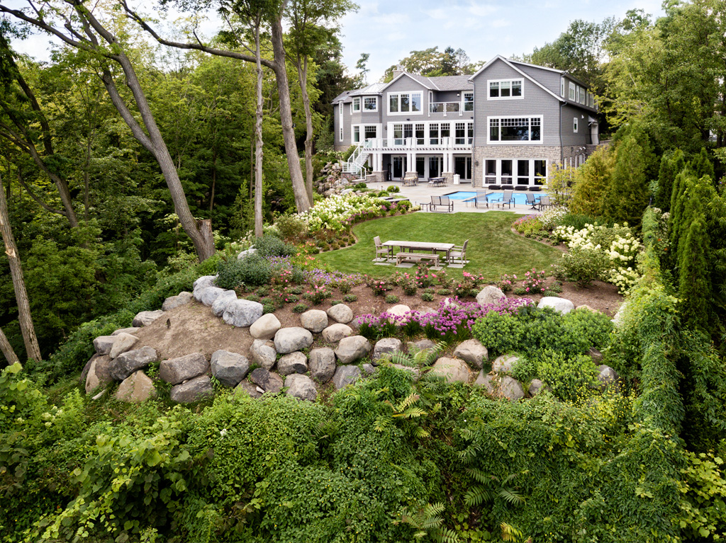 high angle view of house near cliff